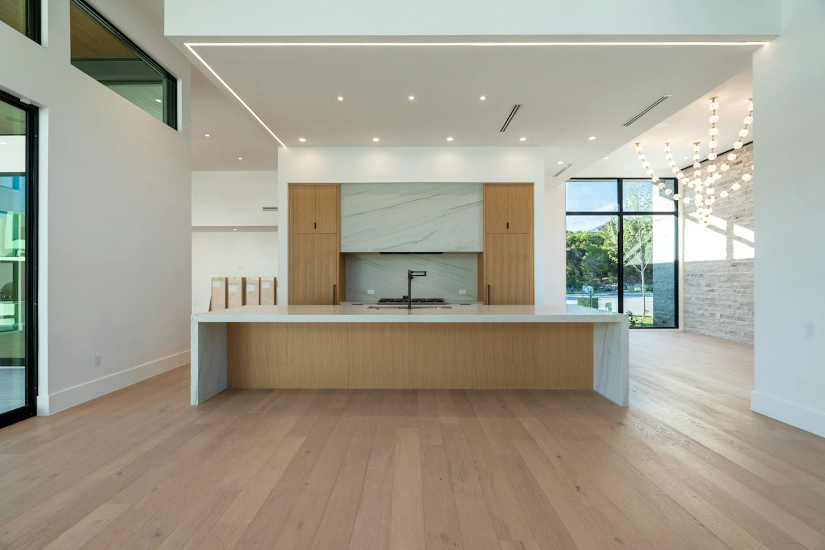 Ready-to-assemble kitchen cabinets with wood finish